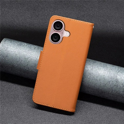 For iPhone 16 Case Drop Proof Wallet Litchi Texture Leather Phone Cover