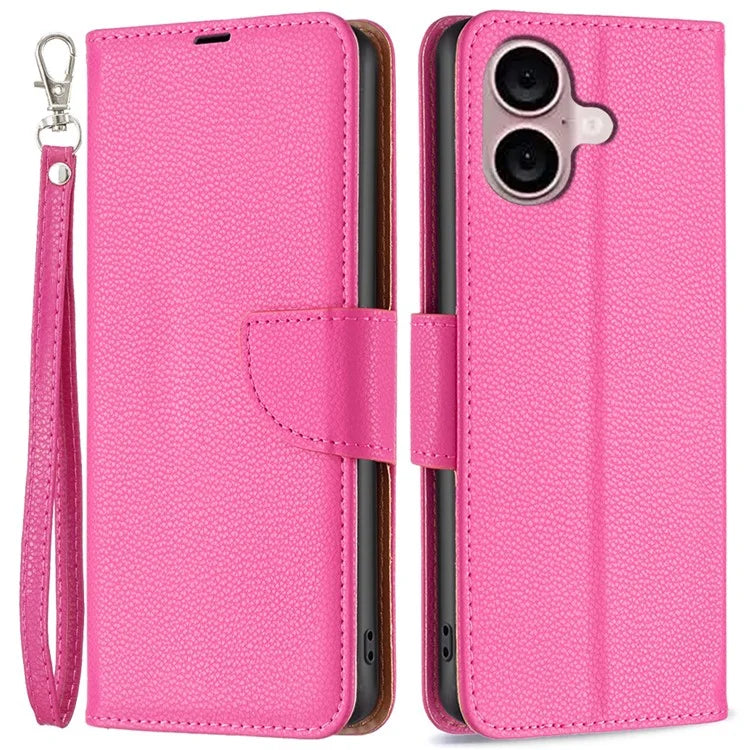 For iPhone 16 Case Drop Proof Wallet Litchi Texture Leather Phone Cover