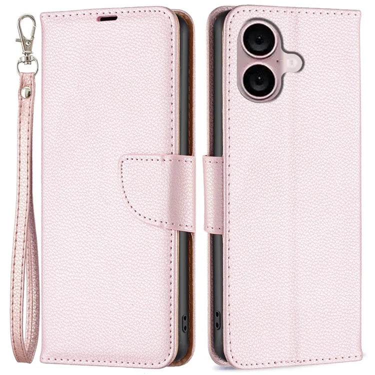 For iPhone 16 Case Drop Proof Wallet Litchi Texture Leather Phone Cover