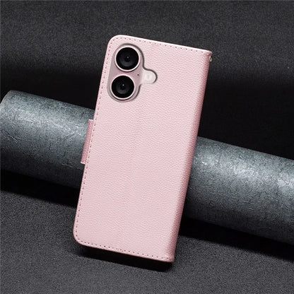 For iPhone 16 Case Drop Proof Wallet Litchi Texture Leather Phone Cover