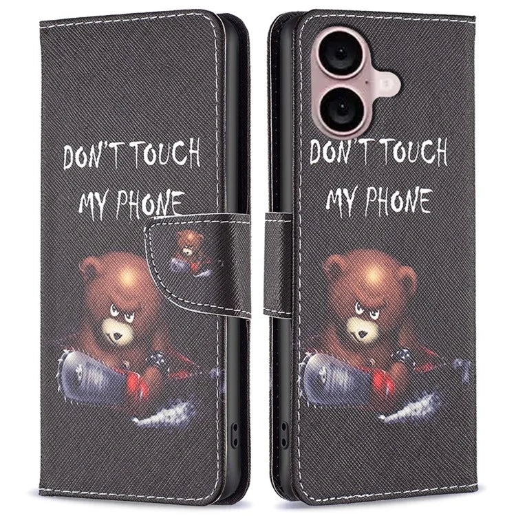 For iPhone 16 Plus Leather Case Pattern Printing Wallet Stand Anti-Fall Phone Cover
