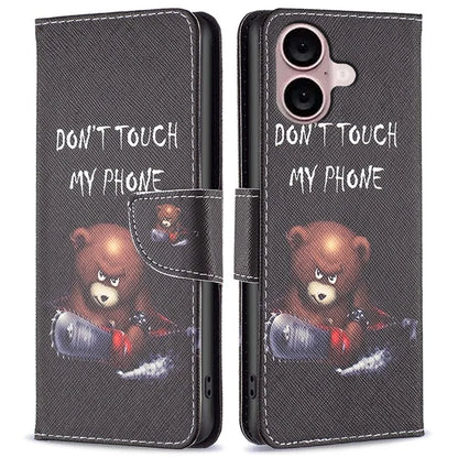 For iPhone 16 Plus Leather Case Pattern Printing Wallet Stand Anti-Fall Phone Cover