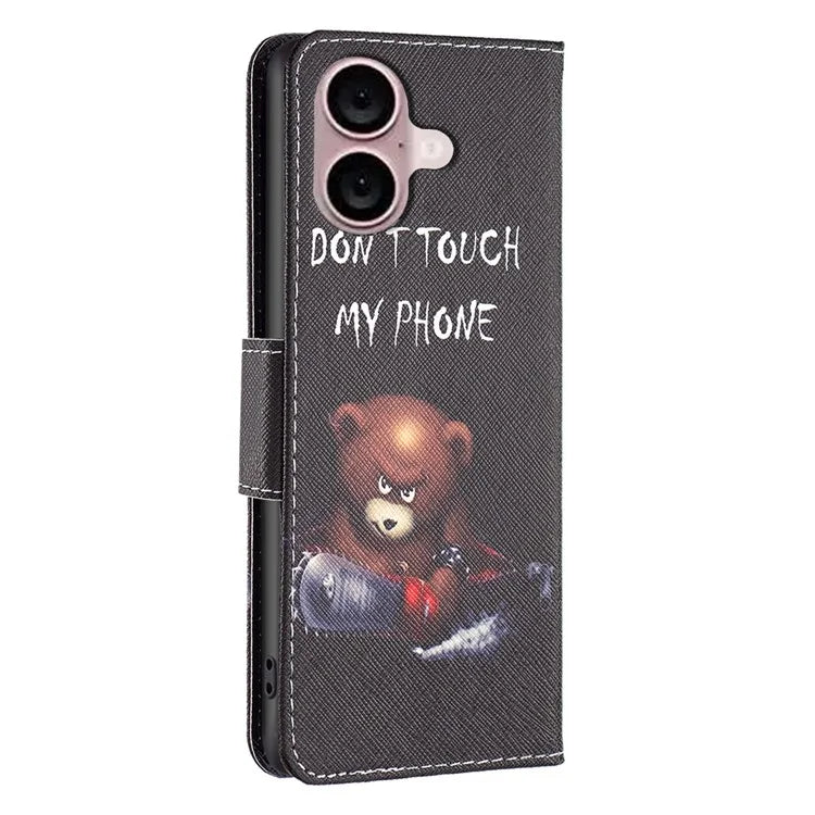 For iPhone 16 Plus Leather Case Pattern Printing Wallet Stand Anti-Fall Phone Cover