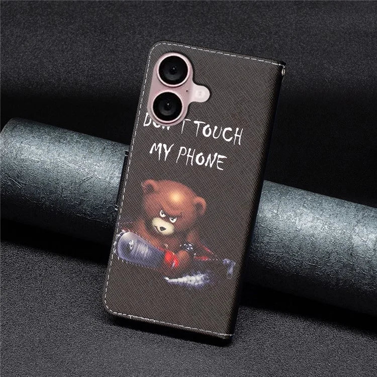 For iPhone 16 Plus Leather Case Pattern Printing Wallet Stand Anti-Fall Phone Cover
