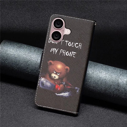 For iPhone 16 Plus Leather Case Pattern Printing Wallet Stand Anti-Fall Phone Cover