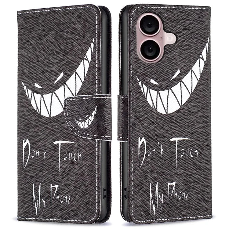 For iPhone 16 Plus Leather Case Pattern Printing Wallet Stand Anti-Fall Phone Cover