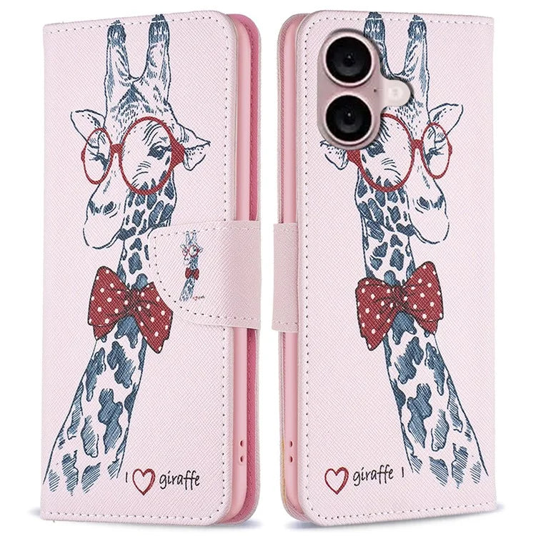 For iPhone 16 Plus Leather Case Pattern Printing Wallet Stand Anti-Fall Phone Cover