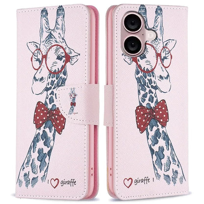 For iPhone 16 Plus Leather Case Pattern Printing Wallet Stand Anti-Fall Phone Cover