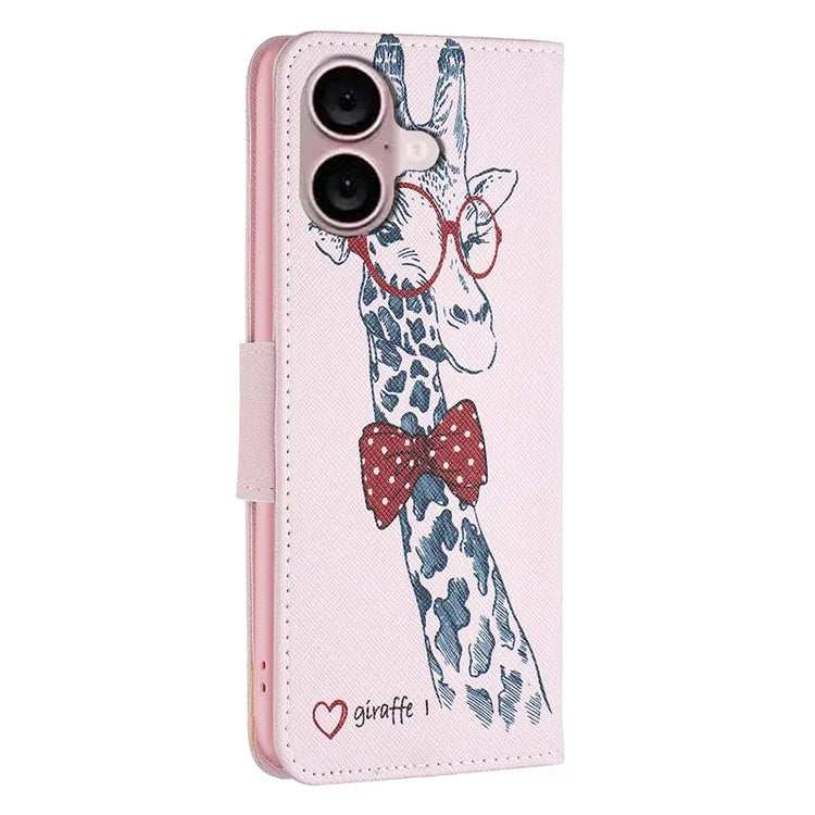 For iPhone 16 Plus Leather Case Pattern Printing Wallet Stand Anti-Fall Phone Cover