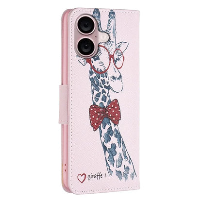 For iPhone 16 Plus Leather Case Pattern Printing Wallet Stand Anti-Fall Phone Cover