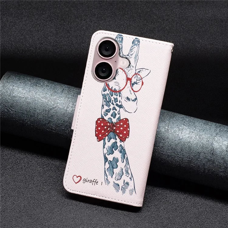 For iPhone 16 Plus Leather Case Pattern Printing Wallet Stand Anti-Fall Phone Cover