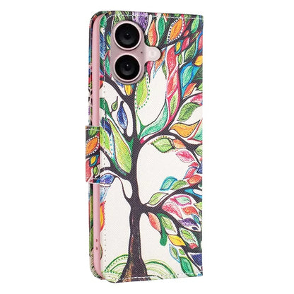 For iPhone 16 Plus Leather Case Pattern Printing Wallet Stand Anti-Fall Phone Cover