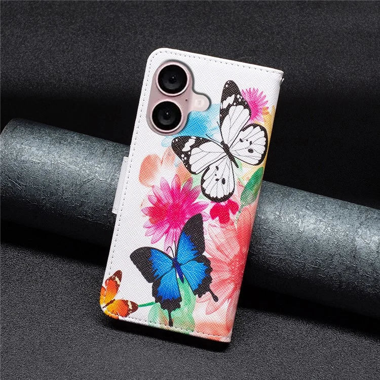 For iPhone 16 Plus Leather Case Pattern Printing Wallet Stand Anti-Fall Phone Cover