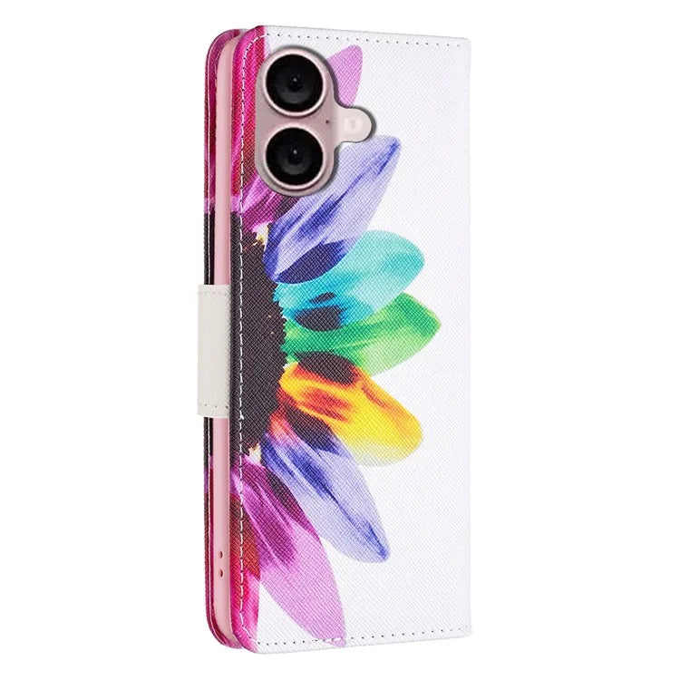 For iPhone 16 Plus Leather Case Pattern Printing Wallet Stand Anti-Fall Phone Cover