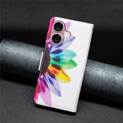 For iPhone 16 Plus Leather Case Pattern Printing Wallet Stand Anti-Fall Phone Cover