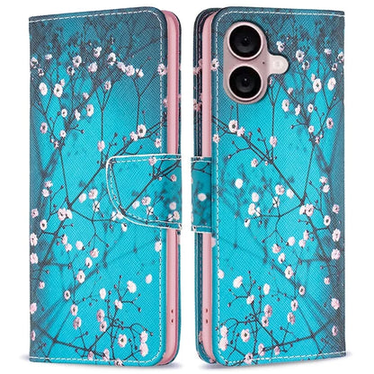For iPhone 16 Plus Leather Case Pattern Printing Wallet Stand Anti-Fall Phone Cover