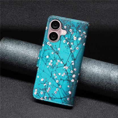 For iPhone 16 Plus Leather Case Pattern Printing Wallet Stand Anti-Fall Phone Cover