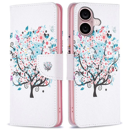 For iPhone 16 Plus Leather Case Pattern Printing Wallet Stand Anti-Fall Phone Cover