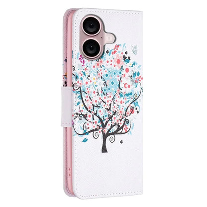 For iPhone 16 Plus Leather Case Pattern Printing Wallet Stand Anti-Fall Phone Cover
