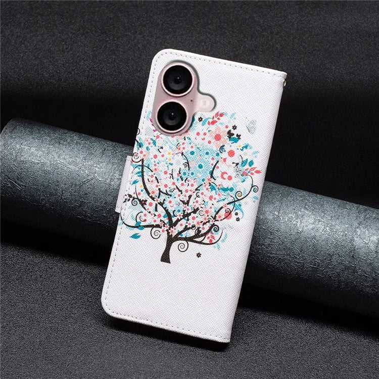 For iPhone 16 Plus Leather Case Pattern Printing Wallet Stand Anti-Fall Phone Cover