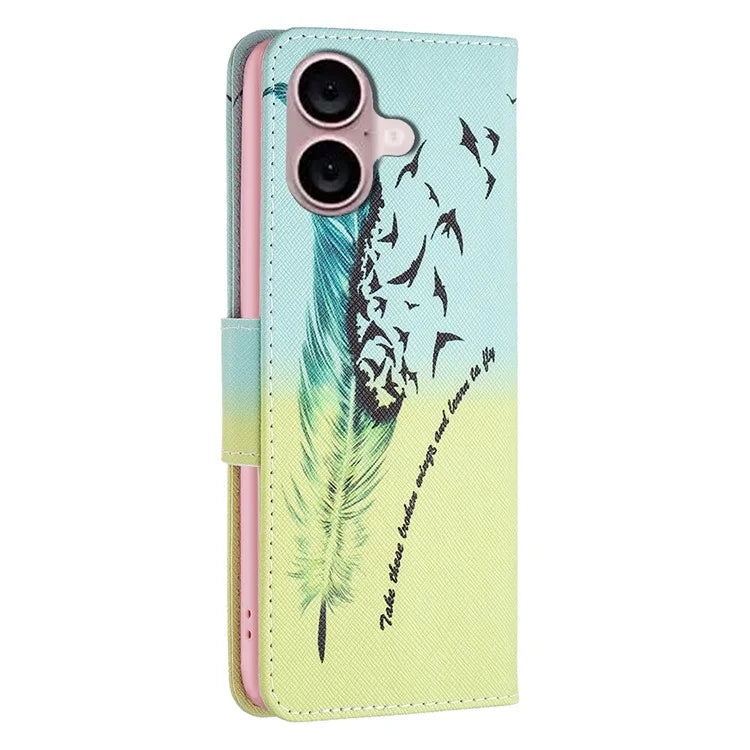 For iPhone 16 Plus Leather Case Pattern Printing Wallet Stand Anti-Fall Phone Cover