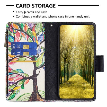 BF03 For iPhone 16 Plus Case Pattern Printing Zipper Leather Phone Stand Cover