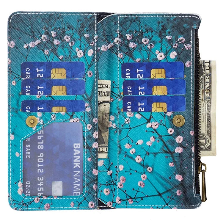 BF03 For iPhone 16 Plus Case Pattern Printing Zipper Leather Phone Stand Cover
