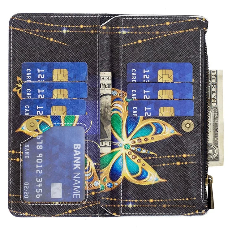 BF03 For iPhone 16 Plus Case Pattern Printing Zipper Leather Phone Stand Cover