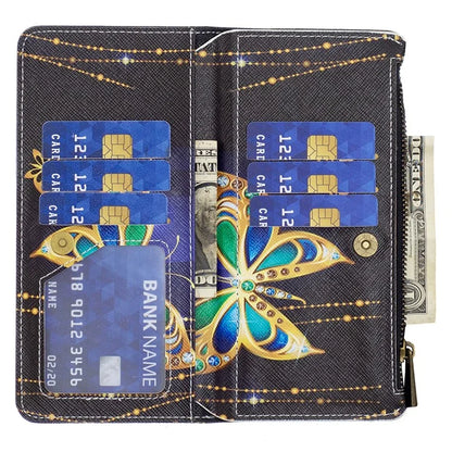 BF03 For iPhone 16 Plus Case Pattern Printing Zipper Leather Phone Stand Cover