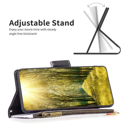 BF03 For iPhone 16 Plus Case Pattern Printing Zipper Leather Phone Stand Cover