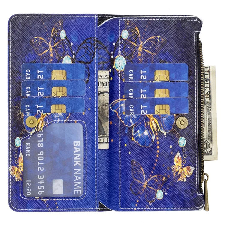 BF03 For iPhone 16 Plus Case Pattern Printing Zipper Leather Phone Stand Cover