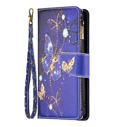 BF03 For iPhone 16 Plus Case Pattern Printing Zipper Leather Phone Stand Cover
