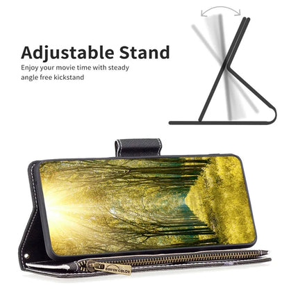 BF03 For iPhone 16 Plus Case Pattern Printing Zipper Leather Phone Stand Cover