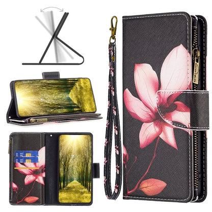BF03 For iPhone 16 Plus Case Pattern Printing Zipper Leather Phone Stand Cover