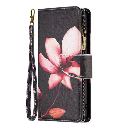 BF03 For iPhone 16 Plus Case Pattern Printing Zipper Leather Phone Stand Cover