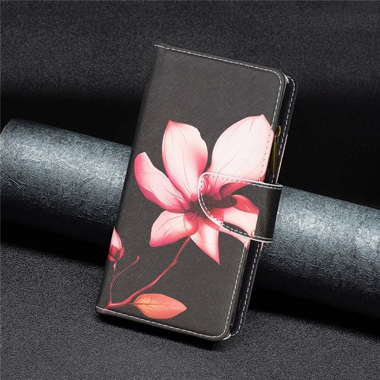 BF03 For iPhone 16 Plus Case Pattern Printing Zipper Leather Phone Stand Cover