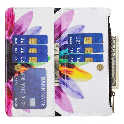 BF03 For iPhone 16 Case Pattern Printing Zipper Leather Phone Stand Cover