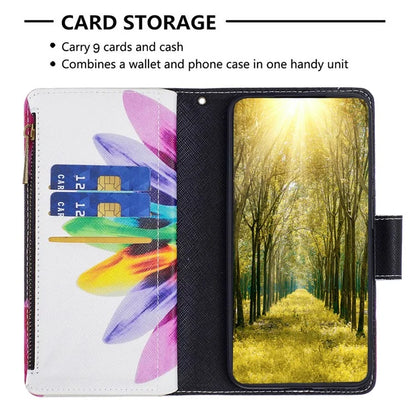 BF03 For iPhone 16 Case Pattern Printing Zipper Leather Phone Stand Cover