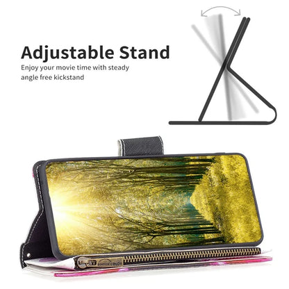 BF03 For iPhone 16 Case Pattern Printing Zipper Leather Phone Stand Cover