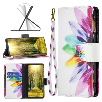 BF03 For iPhone 16 Case Pattern Printing Zipper Leather Phone Stand Cover