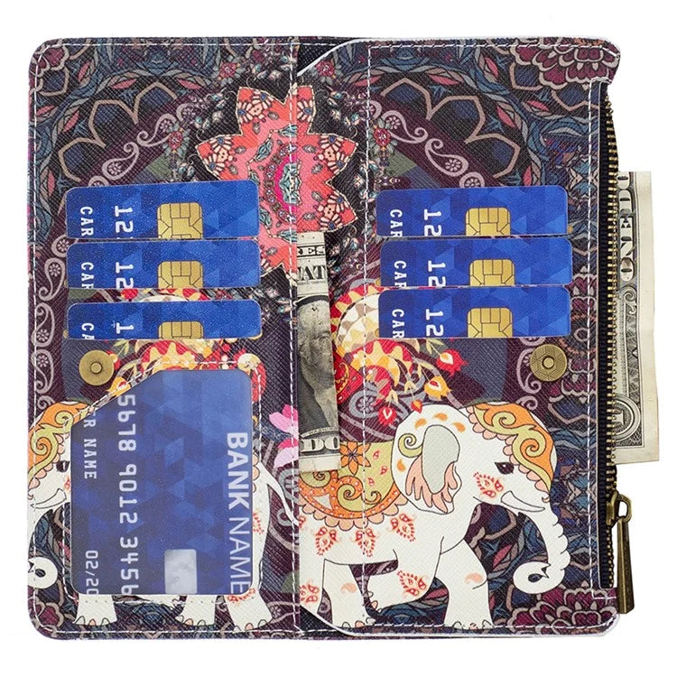 BF03 For iPhone 16 Case Pattern Printing Zipper Leather Phone Stand Cover