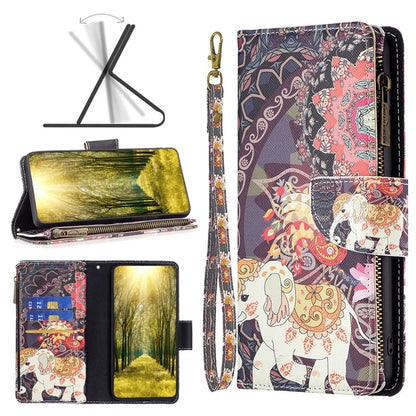 BF03 For iPhone 16 Case Pattern Printing Zipper Leather Phone Stand Cover