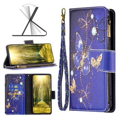 BF03 For iPhone 16 Case Pattern Printing Zipper Leather Phone Stand Cover