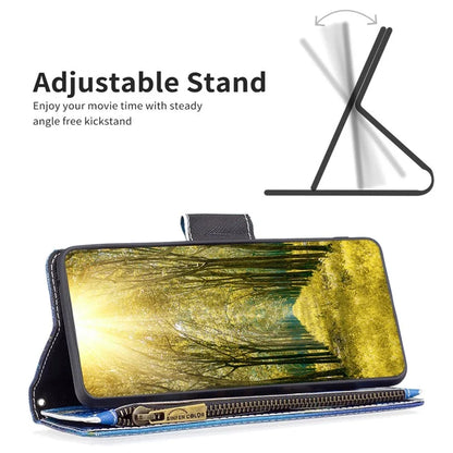 BF03 For iPhone 16 Case Pattern Printing Zipper Leather Phone Stand Cover