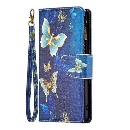 BF03 For iPhone 16 Case Pattern Printing Zipper Leather Phone Stand Cover