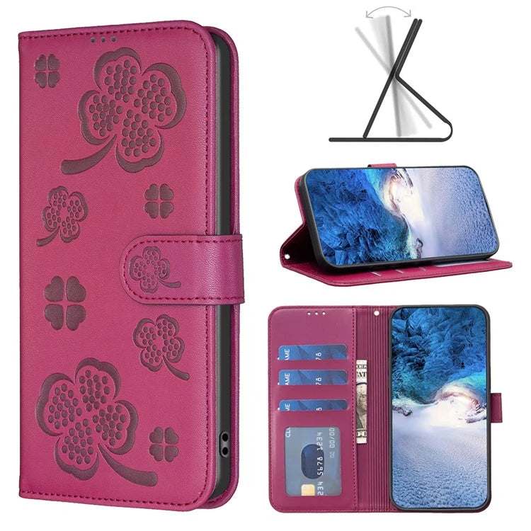 For iPhone 16 Plus Case Wallet Leather Phone Cover Lucky Clover Imprinting