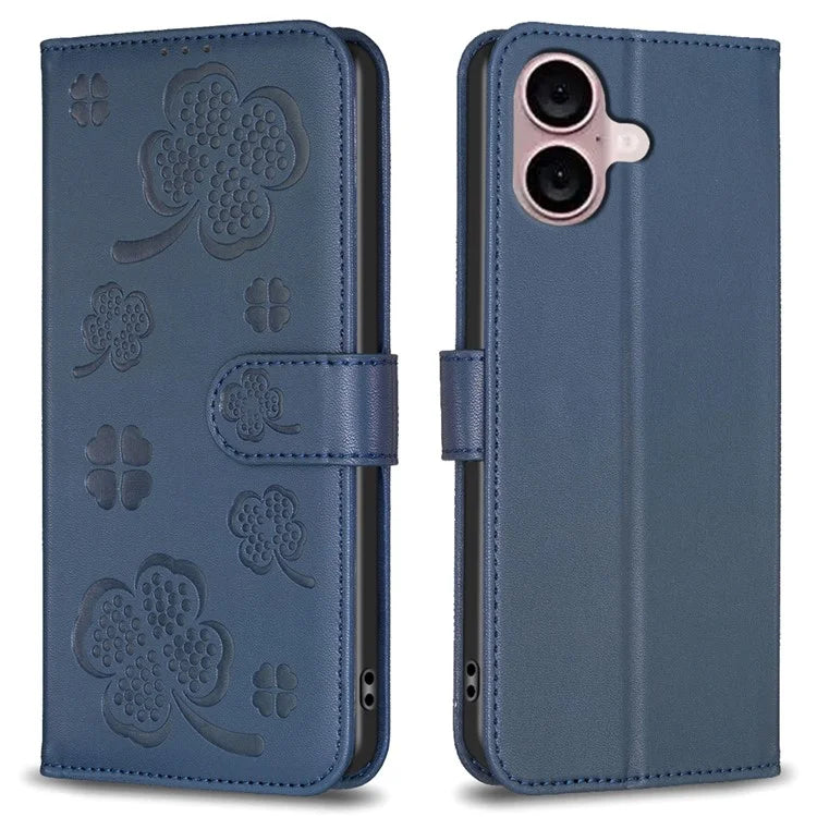 For iPhone 16 Plus Case Wallet Leather Phone Cover Lucky Clover Imprinting