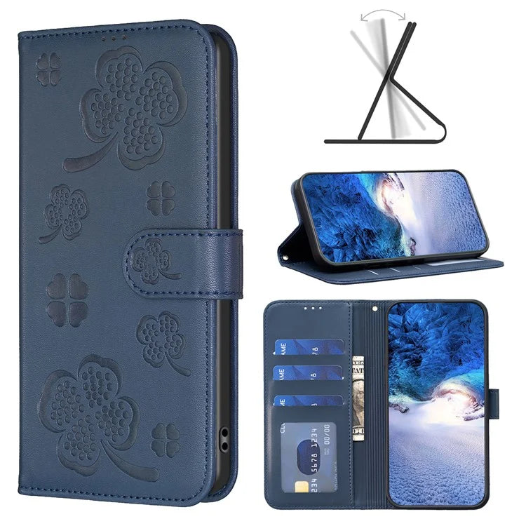 For iPhone 16 Plus Case Wallet Leather Phone Cover Lucky Clover Imprinting