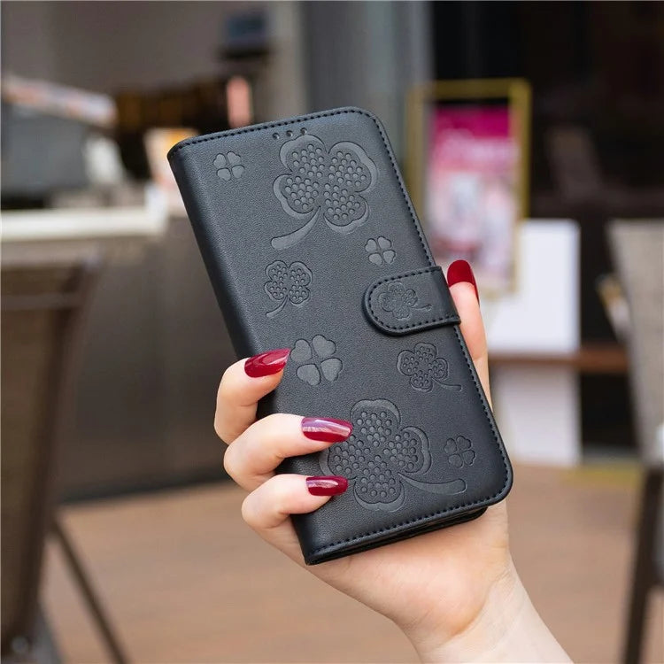 For iPhone 16 Plus Case Wallet Leather Phone Cover Lucky Clover Imprinting