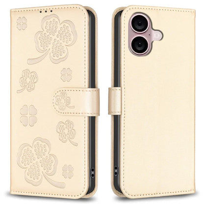 For iPhone 16 Plus Case Wallet Leather Phone Cover Lucky Clover Imprinting